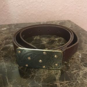 Fossil Leather Belt with Decorative Buckle